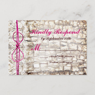 Rustic Country Camo Pink Bow Wedding RSVP Card