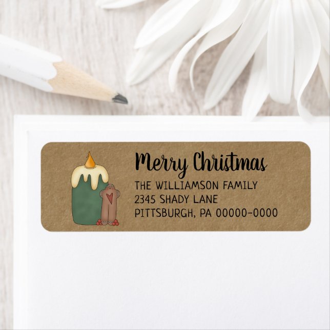 Rustic Country Candle & Gingerbread Christmas Label (Insitu)
