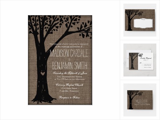 Rustic Country Carved Tree Wedding Invite Set