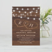 Rustic Country Carved Wood Heart Wedding Invitation (Standing Front)