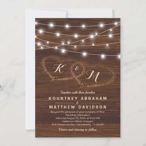 Rustic Country Carved Wood Heart Wedding Invitation - Country barn wedding invitations featuring a rustic wood background, two carved hearts, your initials and a wedding text template that is easy to personalize.
Click on the “Customize it” button for further personalization of this template. You will be able to modify all text, including the style, colors, and sizes.
You will find matching items further down the page, if however you can't find what you looking for please contact me.