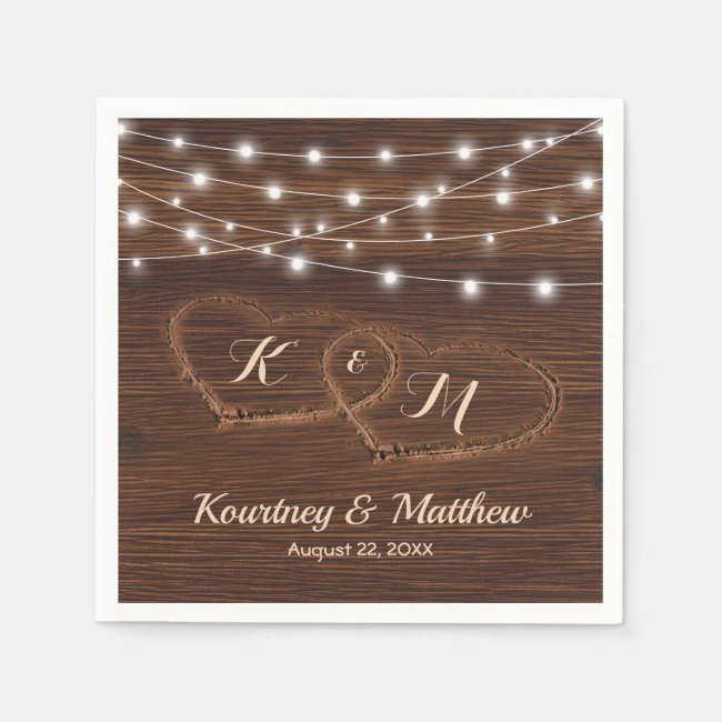 Rustic Country Carved Wood Heart Wedding Napkin