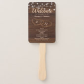 Rustic Country Carved Wood Heart Wedding Program Hand Fan (Front)
