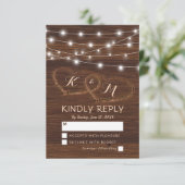 Rustic Country Carved Wood Heart Wedding RSVP (Standing Front)