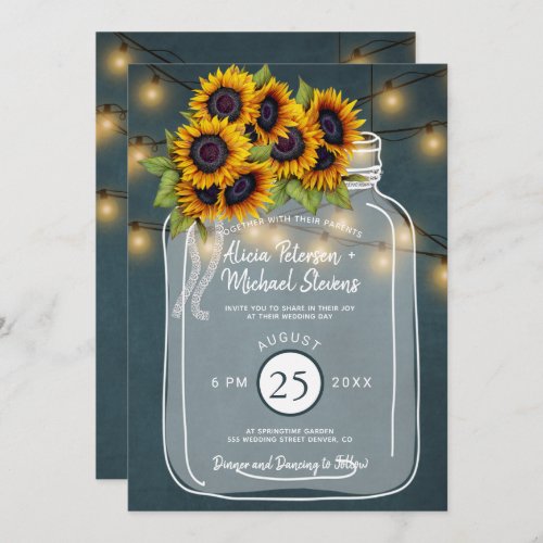 Rustic country chalkboard sunflowers wedding invitation