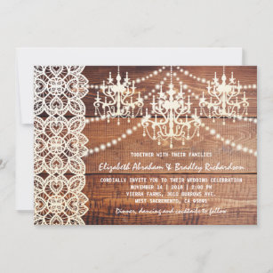 RUSTIC COUNTRY CHANDELIER WEDDING   BARN LACE INVITATION