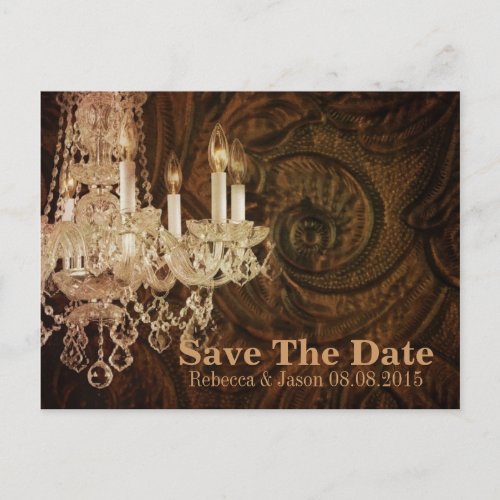 rustic country chandelier wedding save the date announcement postcard