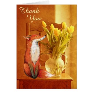 Rustic Country Charm Fox and Flowers Thank You Card