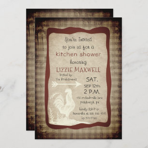 Rustic Country Check Rooster Kitchen Shower Invitation