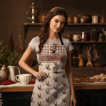 Rustic Country Checks Chicken Monogram | Name Apron<br><div class="desc">Great decor for country kitchens, this design set features a background pattern with a chicken and her chicks with a mocha brown country gingham check pattern on bottom and red accent text where you can add your initial, name or other text (e.g. "Chicken Mom"). These make wonderful housewarming, wedding, holiday...</div>