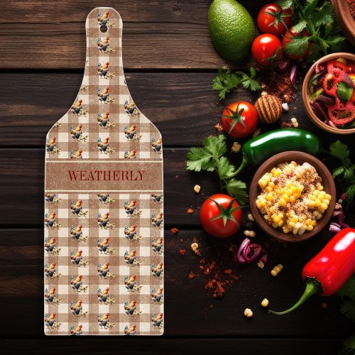 Rustic Country Checks Chicken Monogram  Name Cutting Board