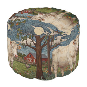 Rustic country chic boho cow farm pouf