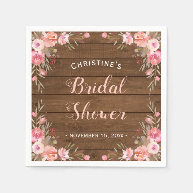 Rustic Country Chic Bridal Shower Floral Paper Napkins (Front)