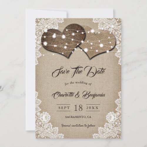 Rustic Country Chic Burlap and Lace Save The Date