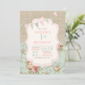 Rustic Country Chic Burlap Lace Shabby Floral Invitation (Standing Front)