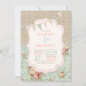 Rustic Country Chic Burlap Lace Shabby Floral Invitation (Front)