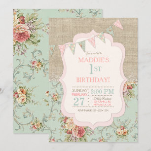 Rustic Country Chic Burlap Lace Shabby Floral Invitation