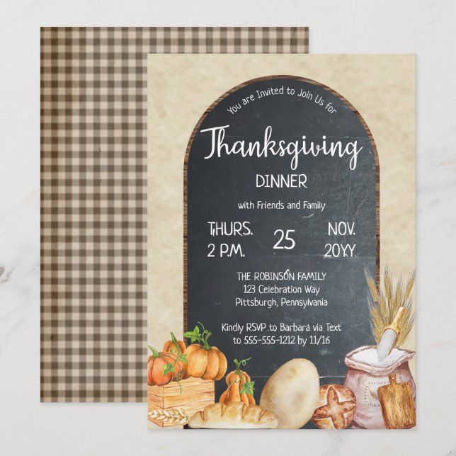 Rustic Country Chic Chalkboard Thanksgiving Dinner Invitation (Front/Back)