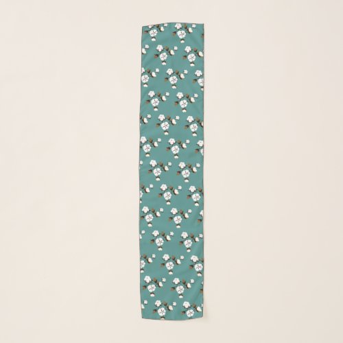 Rustic Country Chic Cotton Flowers Print  Teal Scarf