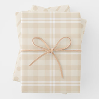 Rustic Country Chic Cream Plaid, Dots & Stripes Wrapping Paper Sheets