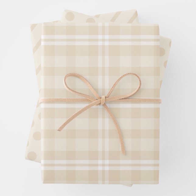 Rustic Country Chic Cream Plaid, Dots & Stripes Wrapping Paper Sheets (Rustic Country Chic Cream Plaid, Dots & Stripes Wrapping Paper Sheets)