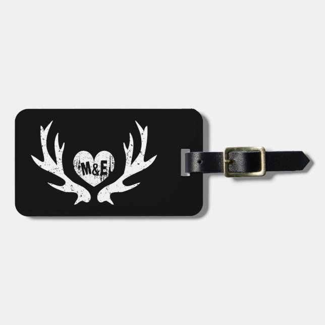 Rustic country chic deer antler travel luggage tag (Front Horizontal)