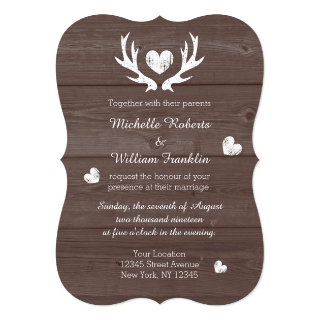 Rustic Country Chic Deer Antler Wedding Invitation