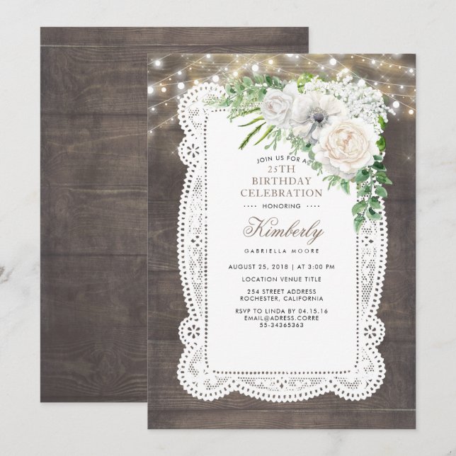 Rustic Country Chic Floral Birthday Party Invitation (Front/Back)