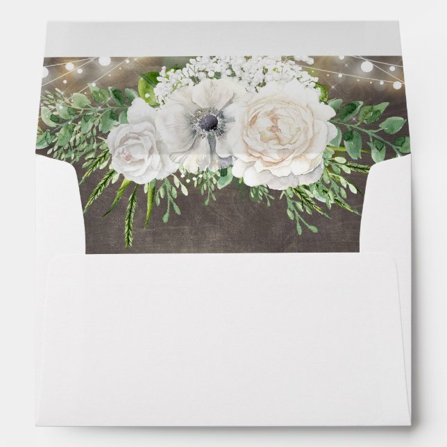 Rustic Country Chic Floral String Lights Wedding Envelope (Back (Bottom))
