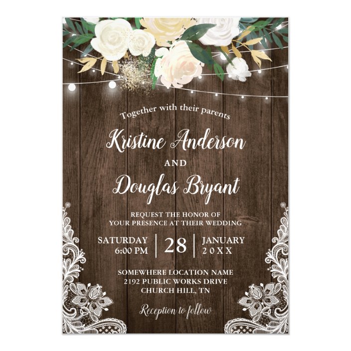 Rustic Country Chic Fl String Lights Wedding Invitation Zazzle Rustic Country Chic Fl String