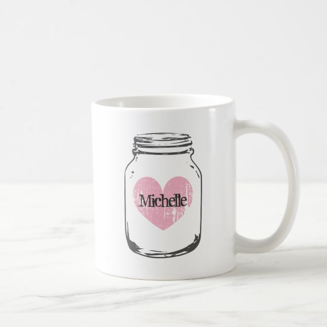 Rustic country chic mason jar mug with name (Right)