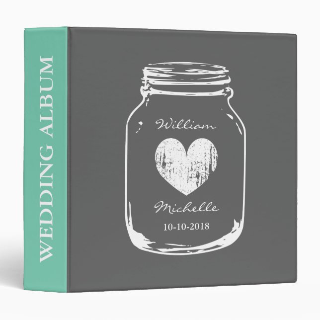 Rustic country chic mason jar wedding album binder (Front/Spine)