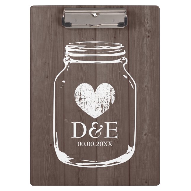 Rustic country chic mason jar wedding clipboard (Front)