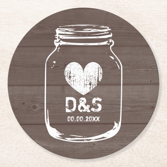 Rustic country chic mason jar wedding coasters (Front)
