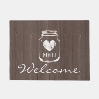 Rustic country chic mason jar wood grain door mat