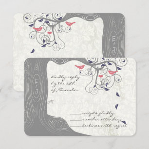 Rustic Country Chic Tree Swirl Love Birds Wedding RSVP Card