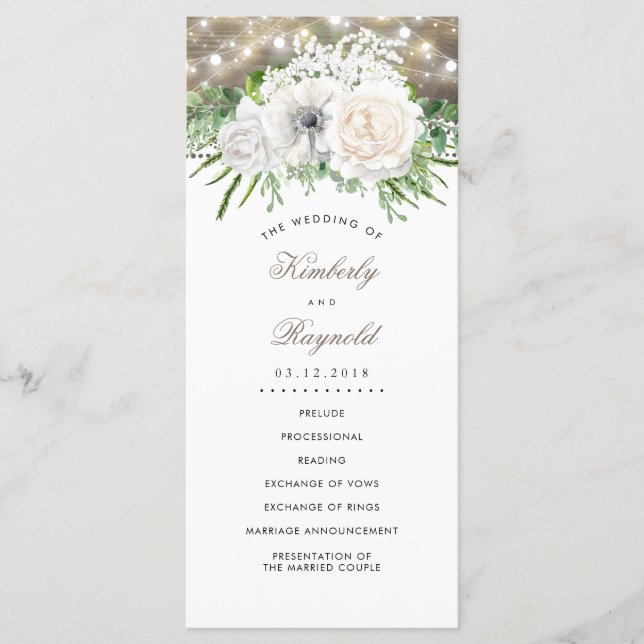 Rustic Country Chic White Flowers Wedding Programs (Front)