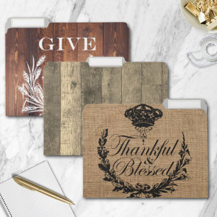 rustic country chic wood burlap thankful blessed file folder