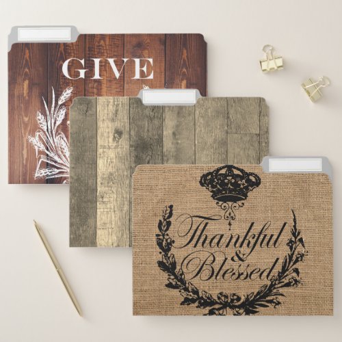 rustic country chic wood burlap thankful blessed file folder