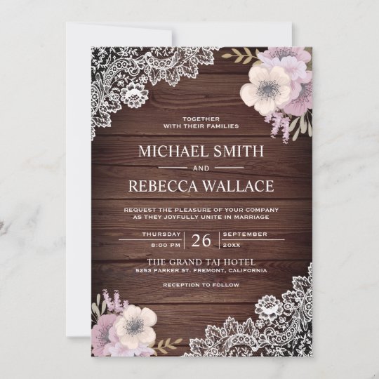 Rustic Country Chic Wood Lace Pink Floral Wedding Invitation | Zazzle.com