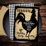 Rustic Country Chicken BBQ 40th Birthday Party Invitation<br><div class="desc">Rustic farmhouse style with aged,  torn paper look and black and white buffalo checks as backgrounds for a black rooster silhouette "BARBEQUE" Birthday Party design by Holiday Hearts Designs (rights reserved).</div>