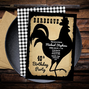 Rustic Country Chicken BBQ 40th Birthday Party Invitation