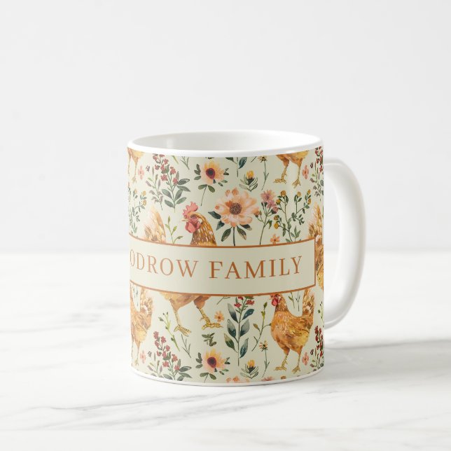 Rustic Country Chicken Family Name Farm Kitchen Coffee Mug (Front Right)
