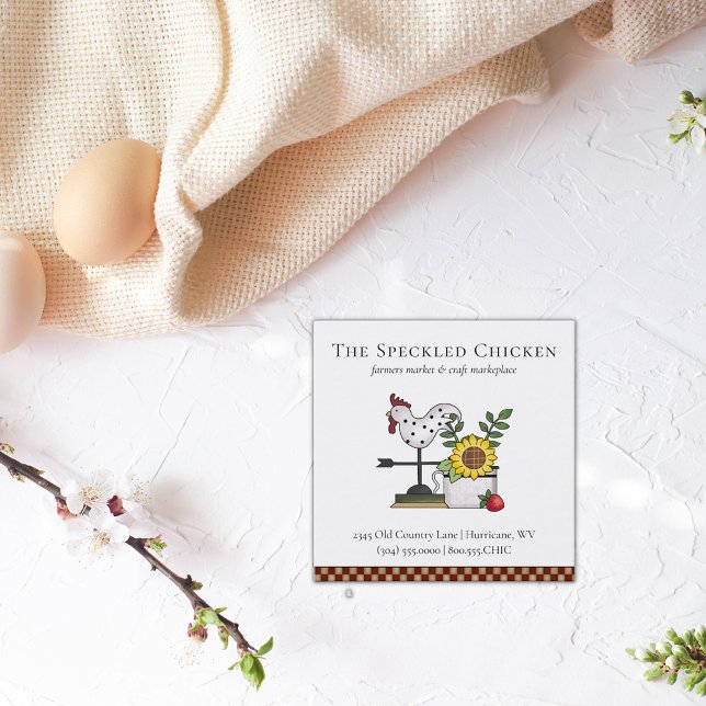 Rustic Country Chicken Rooster QR code  Square Bus Business Card (Creator Uploaded)