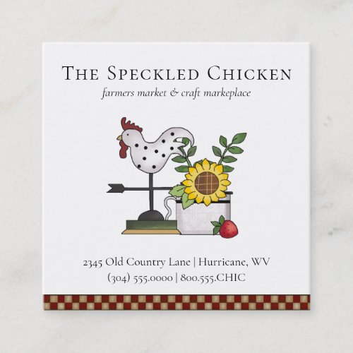 Rustic Country Chicken Rooster QR code  Square Business Card