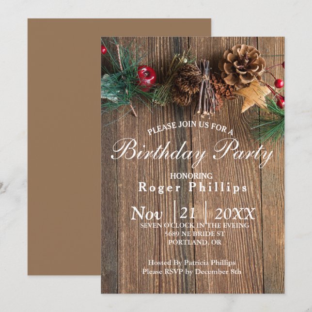 Rustic Country Christmas Birthday Party Invitation (Front/Back)