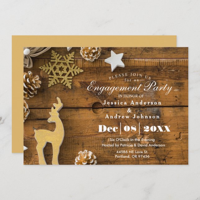 Rustic Country Christmas Deer Engagement Party Invitation (Front/Back)
