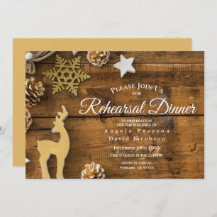 Rustic Country Christmas Deer Rehearsal Dinner Invitation
