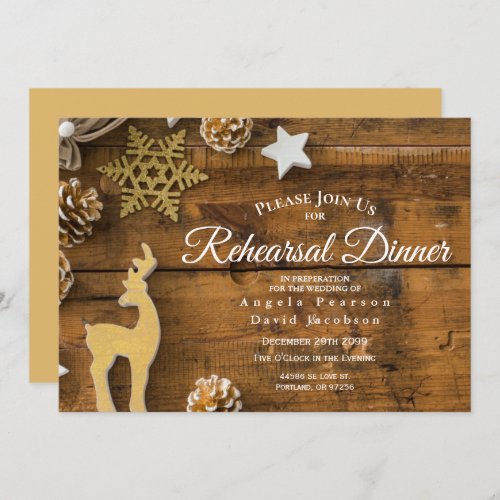  Rustic Country Christmas Deer Rehearsal Dinner Invitation