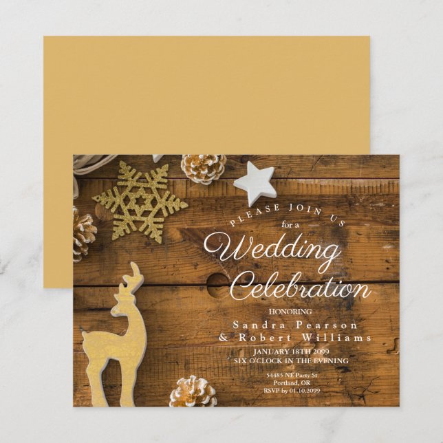  Rustic Country Christmas Deer Star Wedding Invitation (Front/Back)